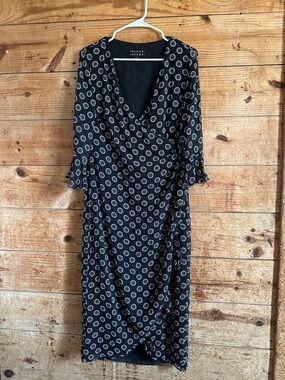 Spenser Jeremy Black Dress with White Dot Print 100% Silk